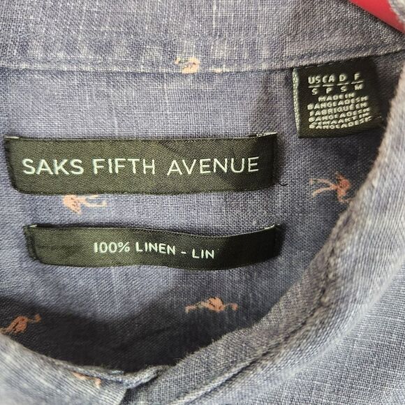 Saks Fifth Avenue Mens Linen Flamingo AOP Short Sleeve Button Down Shirt Small - Picture 4 of 6